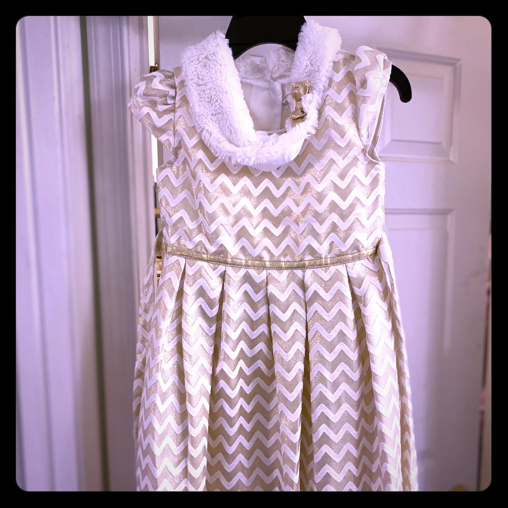 Girls Gold and White winter Dress.